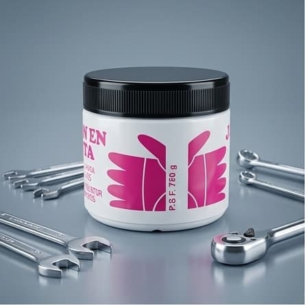 Bote de Jabón en Pasta M. Fuster rodeado de llaves inglesas